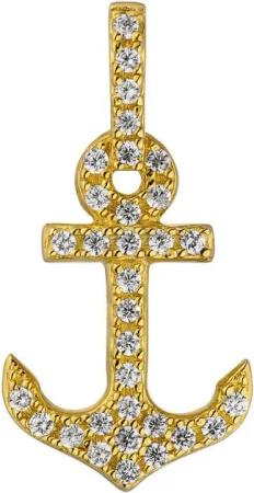 Schmuck Krone Kettenanhänger Anhänger Anker, 925 Silber vergoldet, 32 Zirkonia, Silber 925