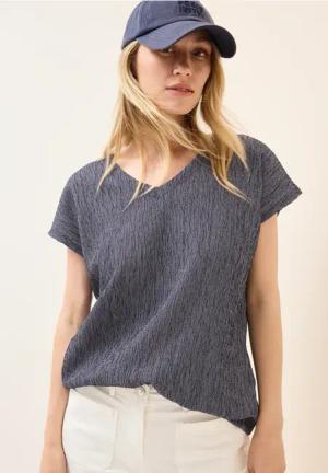 Cecil Damen Shirt mit Crepe-Struktur in Blau, Gr: L