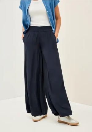 Cecil Damen Wide Leg Crepe Hose in Blau, Gr: XXL