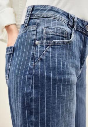 Cecil Damen Gestreifte Wide Leg Jeans in Blau, Gr: 27