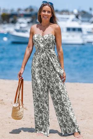 Blumiger Ärmelloser Jumpsuit mit Taillengürtel