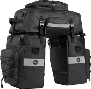 LuxusKollektion Fahrradständer Fahrradtasche 3-in-1 wasserdicht Gepäckträger 75L Rucksack Schwarz