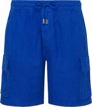 Vilebrequin Einfarbige Leinen-bermudashorts Mit Cargotaschen Für Herren - Baie - Blau - Größe M