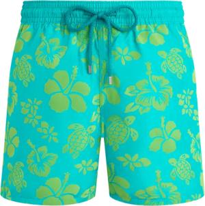 Vilebrequin Ultraleichte, Verstaubare Und Beflockte Tropical Turtle Badeshorts Für Herren - Mahina - Grün - Größe XXXL