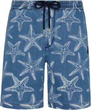Vilebrequin Bermudashorts Aus Leichtem Denim Mit Starfish-print Für Herren - Levant - Blau - Größe 32