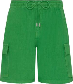 Vilebrequin Einfarbige Leinen-bermudashorts Mit Cargotaschen Für Herren - Baie - Grün - Größe L