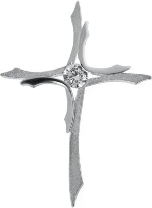 Schmuck Krone Kettenanhänger Anhänger Kreuz, 925 Silber teil-matt, Zirkonia, Silber 925