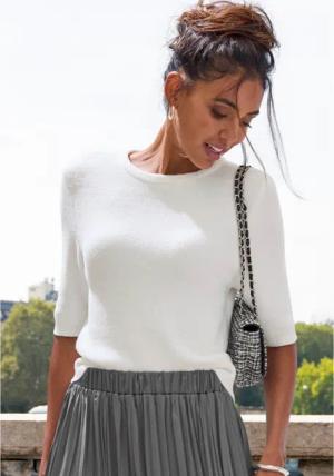 LASCANA Kurzarmpullover Damen creme Gr.40/42