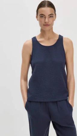 hessnatur Damen Musselin Top PURE COMFORT aus Bio-Baumwolle - blau - Größe 40