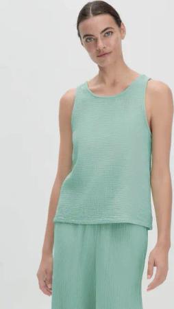 hessnatur Damen Musselin Top PURE COMFORT aus Bio-Baumwolle - grün - Größe 36