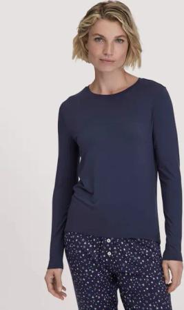 hessnatur Damen Schlaf Longsleeve PURE FLOW aus TENCEL™ Modal - blau - Größe 48