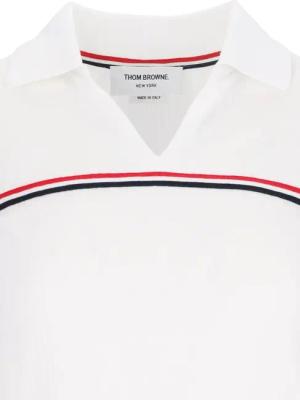 Thom Browne - "Three Stripes" Knit Polo – White - Größe 38 - weiß