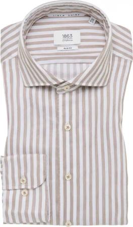 SLIM FIT Linen Shirt in taupe gestreift