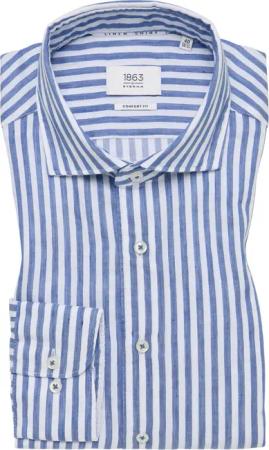 COMFORT FIT Linen Shirt in dunkelblau gestreift
