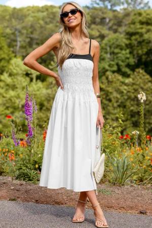 Weißes Quadratischer Ausschnitt Ärmelloses Maxikleid