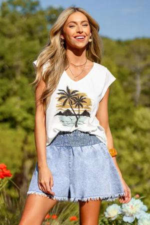 Gesmokte Taille Jeansshorts