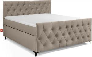 KONSIMO® Boxspringbett ARDEA Polsterbett, Doppelbett, Elegant, hergestellt in der EU (elegante Kopfstütze mit dekorativer Steppung, handgefertigt, Elegant, Lieghöhe 63 cm), inkl. Matratze und Kaltschaum Topper (3 cm), mit Massivholzrahmen