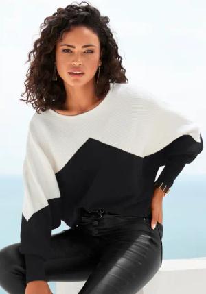 LASCANA Strickpullover Damen weiß-schwarz Gr.44/46