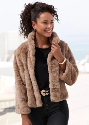 LASCANA Fellimitatjacke Damen taupe Gr.42