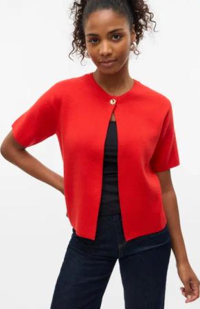 Vero Moda Strickjacke "VMGOLD SS O-NECK ONE BUTTON CARDIGAN"