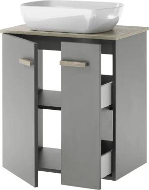 Places of Style Badmöbel-Set "SOLiD, Badmöbel-Set, Bad im modernen Design, 2-teiliges Badezimmer", (2 St.), Waschtisch mit Waschbecken, Spiegel mit LED, Breite 60 cm