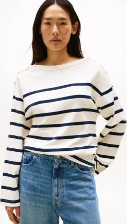 Tommy Hilfiger Langarmshirt "LWK GOLD BUTTON BOAT-NK LS TEE", mit goldfarbenen Knopf