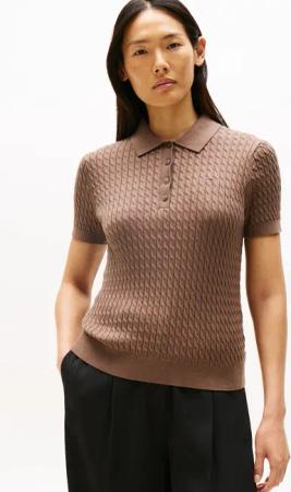 Tommy Hilfiger Poloshirt "CO CABLE POLO-NK SS SWEATER", mit Zopfmuster