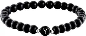 Kim Johanson Armband Initial, aus schwarzem Onyx mit Buchstaben-Perle, elastisch