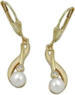 Gallay Paar Ohrhänger Ohrhänger Ohrringe 30x6mm Süßwasserzuchtperle Zirkonia 9Kt GOLD (1-tlg)