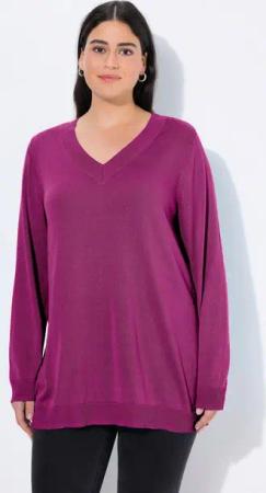 Ulla Popken Strickpullover Pullover V-Ausschnitt Langarm weicher Feinstrick