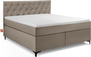 KONSIMO® Boxspringbett ARDEA Polsterbett, Doppelbett, hergestellt in der EU (handgefertigt, Elegant, Lieghöhe 63 cm, elegante Kopfstütze mit dekorativer Steppung), inkl. Matratze und Kaltschaum Topper (3 cm), mit Massivholzrahmen