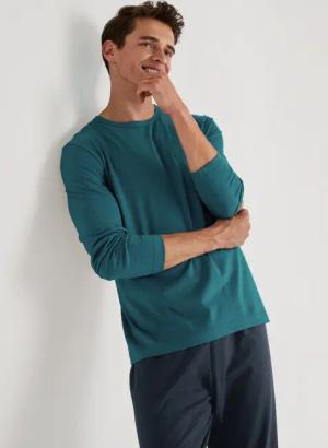 CALIDA Relax Essentials Pyjama, langfür Herren, S, Türkis,Blau, Basic aus reiner Bio-Baumwolle