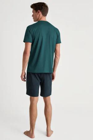 CALIDA Relax Essentials Kurz-Pyjamafür Herren, XXL, Türkis,Blau, 100% Baumwolle