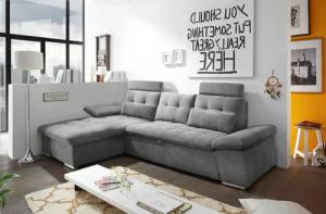 ED EXCITING DESIGN Ecksofa "Nalo L-Form", mit Bettfunktion, Armteilverstellung, Kopfstützen & 2 Nierenkissen