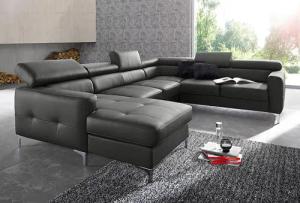 COTTA Polstergarnitur "Sammy U-Form", (Set, Tiefe der Recamiere 169 cm), Set bestehend aus: Wohnlandschaft mit Kopfteilverstellung & Hocker