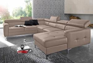 COTTA Polstergarnitur "Sammy U-Form", (Set, Tiefe der Recamiere 169 cm), Set bestehend aus: Wohnlandschaft mit Kopfteilverstellung & Hocker