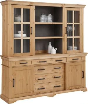 Home affaire Buffet "Anabel, mit Glastüren und Metallgriffen", Küchenbuffet aus massiver Kiefer, mit Schiebetüren, B/H 186/190 cm