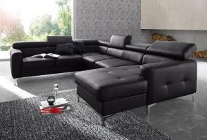 COTTA Polstergarnitur "Sammy U-Form", (Set, Tiefe der Recamiere 169 cm), Set bestehend aus: Wohnlandschaft mit Kopfteilverstellung & Hocker