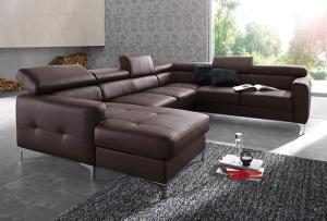 COTTA Polstergarnitur "Sammy U-Form", (Set, Tiefe der Recamiere 169 cm), Set bestehend aus: Wohnlandschaft mit Kopfteilverstellung & Hocker