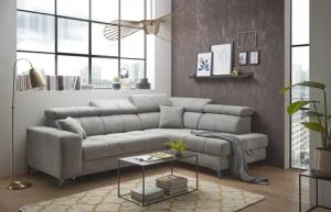 ED EXCITING DESIGN Ecksofa "Sydney L-Form mit Bettfunktion, Bettkasten, Kopfteilverstellung", motorischer Sitztiefenverstellung, USB-Port & 2 Zierkissen