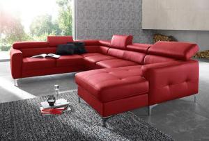 COTTA Polstergarnitur "Sammy U-Form", (Set, Tiefe der Recamiere 169 cm), Set bestehend aus: Wohnlandschaft mit Kopfteilverstellung & Hocker