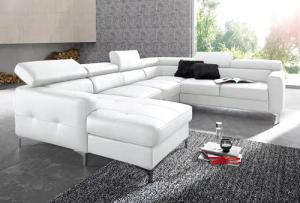 COTTA Polstergarnitur "Sammy U-Form", (Set, Tiefe der Recamiere 169 cm), Set bestehend aus: Wohnlandschaft mit Kopfteilverstellung & Hocker