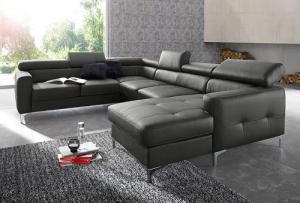 COTTA Polstergarnitur "Sammy U-Form", (Set, Tiefe der Recamiere 169 cm), Set bestehend aus: Wohnlandschaft mit Kopfteilverstellung & Hocker