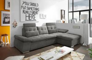 ED EXCITING DESIGN Ecksofa "Nalo L-Form", mit Bettfunktion, Armteilverstellung, Kopfstützen & 2 Nierenkissen