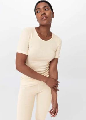 hessnatur Damen T-Shirt SILK & WARM TOUCH mit Bio-Merinowolle und Seide - natur - Größe 34