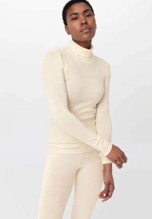 hessnatur Damen Langarmshirt SILK & WARM TOUCH mit Bio-Merinowolle und Seide - natur - Größe 42