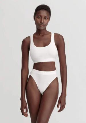 hessnatur Damen Slip High Waist SOFT RIB aus Bio-Baumwolle - weiß - Größe 44