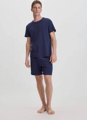 hessnatur Herren Pyjama PURE NATURE aus Bio-Baumwolle - blau - Größe 46
