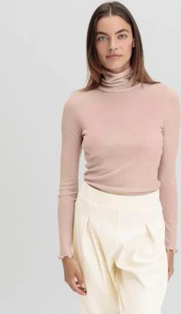 hessnatur Damen Longsleeve mit Rollkragen WARM TOUCH aus Bio-Merinowolle und TENCEL™ Lyocell - beige - Größe 34