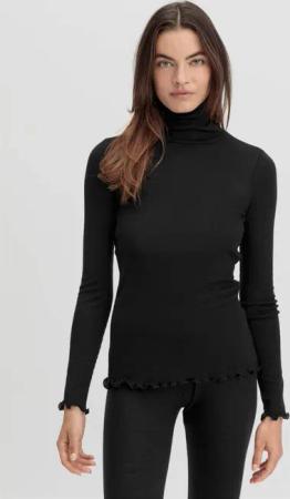 hessnatur Damen Longsleeve mit Rollkragen WARM TOUCH aus Bio-Merinowolle und TENCEL™ Lyocell - schwarz - Größe 46